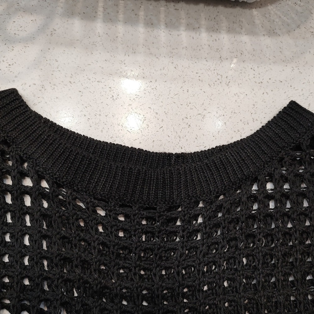 Crochet Oversized Black Top Sz XL Boho Cover Up Short Sleeve Lagenlook Casual - Picture 8 of 8